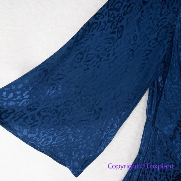 New! Eloquii women Blue Leopard Print Satin Textured Tie Front‎ Dress, size 16 - Picture 5 of 16